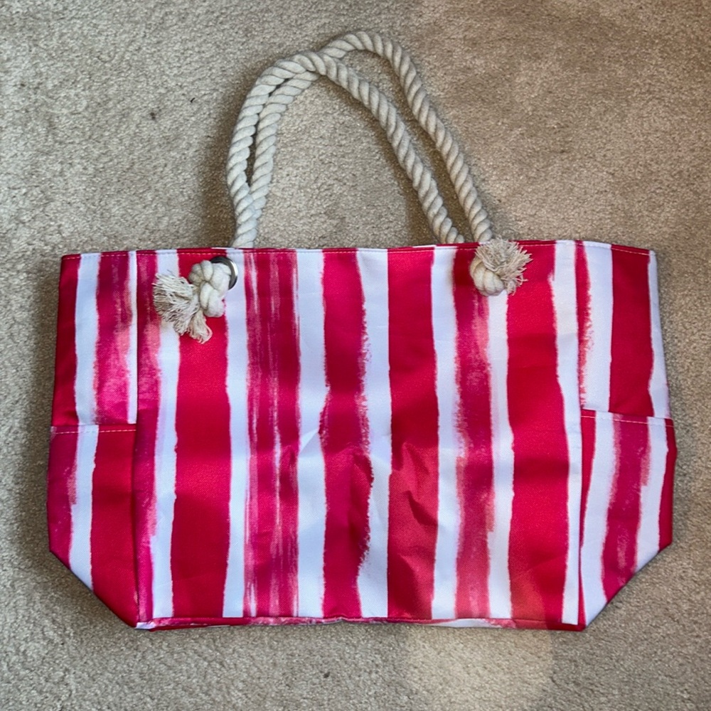 Extra large beach bag.  Pink stripes.  New in  box